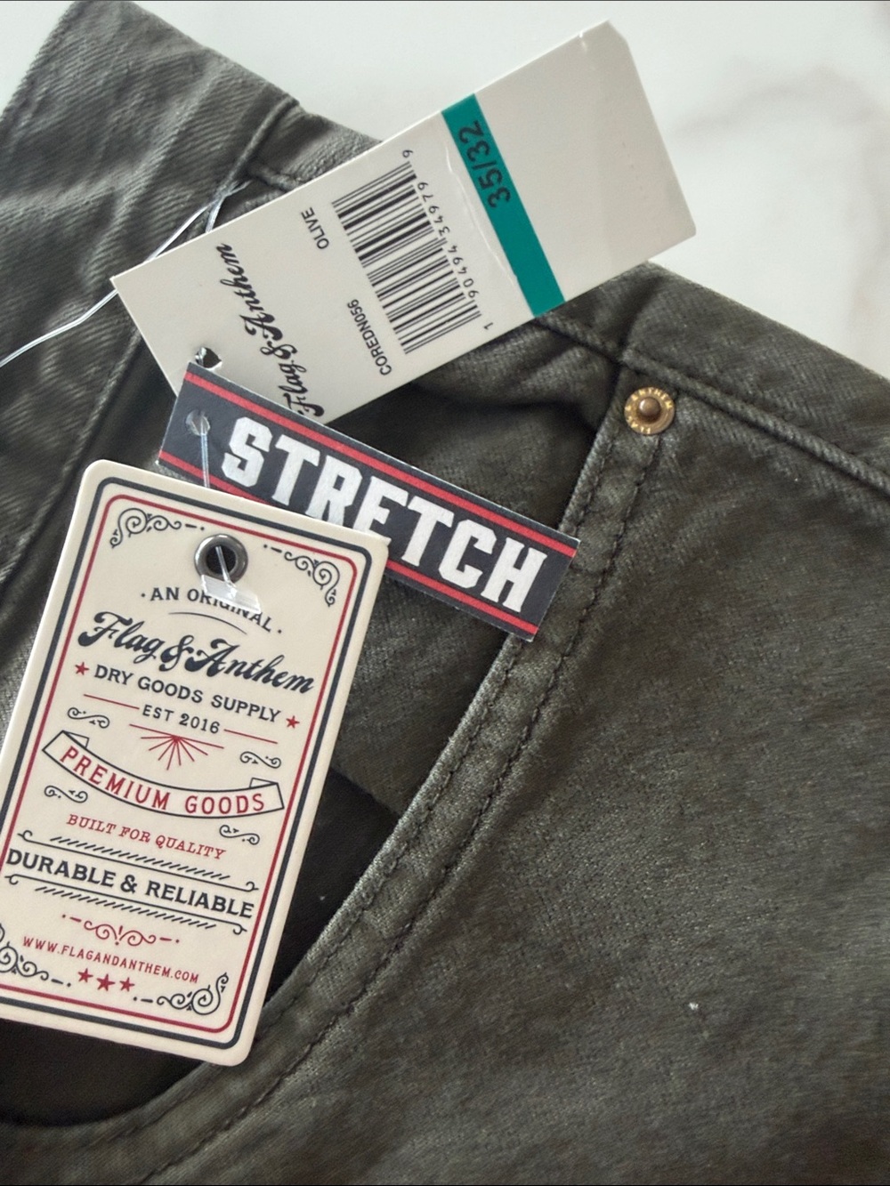 Men’s Flag & Anthem Brunswick Overdye Nashville Straight Jeans Olive 35x32 NWT - Picture 4 of 8